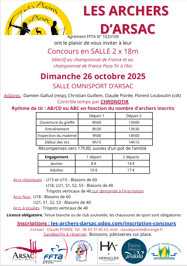 Concours salle 2x18m 26 octobre 2025